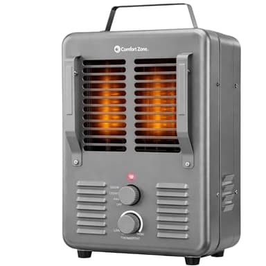 Comfort Zone Electric Portable Milkhouse Style Utility Space Heater with Adjustable Thermostat, Overheat Protection, and Safety Tip-Over Switch, Ideal for Garage or Greenhouse, 1,500W, CZ798