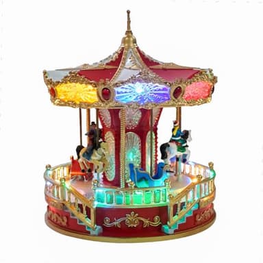Skyant 9" Animated Christmas Carousel, Carousel Go Round with Music and LED Lights, Christmas Decoration for Home Tabletop Gift