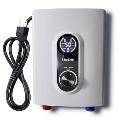 LECLOC Mini Tankless Under Sink Instant Hot Water Heater Electric 3kW 120V Plug in, Enlarged LED Digital Display, Knob Control, Multiprotective, IPX4, 30-55℃ Point of Use On Demand Water Heater, White