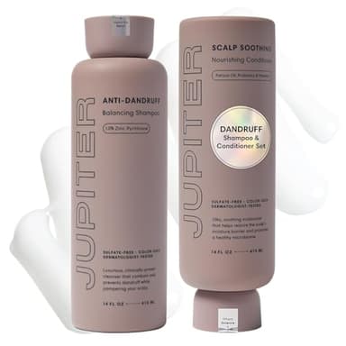 Jupiter Anti Dandruff Shampoo & Conditioner for Men & Women for Flaky, Itchy, Oily & Dry Scalp - Nourishes Scalp and Reduces Breakage & Flakes - Color-Safe, Sulfate-Free, Paraben-Free