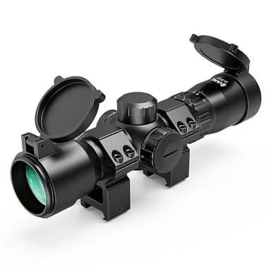 UUQ 1.5-5x32 Crossbow Scope,Circles and Rangefinder Etched Glass Ballistic Reticle Optic, 250-450 FPS Red Green Illuminated,Compact Crossbow Scope for Hunting 20-100 Yards with 20mm Scope Rings