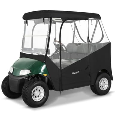 WEIMELL Golf Cart Enclosure 2 Passenger for EZGO TXT RXV 2-Seater 600D Waterproof Transparent Driving Rain Cover 57.5 Inch Roof 4-Sided Clear Windows Roll-Up Door Black