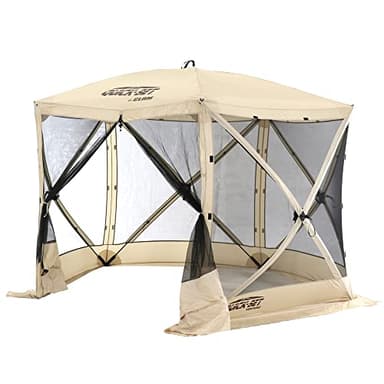 CLAM Pop Up Screen Tent, Outdoor Camping Gazebo Canopy, Venture, 9' x 9', Tan