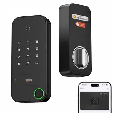 ThorBolt X1 Apple Home Key Lock, iOS ONLY Smart Keyless Entry HomeKit Door Lock with Fingerprint, Keypad Deadbolt Lock Works with HomeKit Over Thread (Border Router Required), IP65 Weatherproof, Black