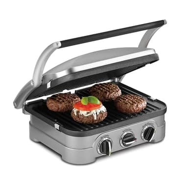 Cuisinart Griddler Indoor Grill, Panini Press, Sandwich Maker & More, 5-in-1 Grilling, Dishwasher-Safe Nonstick Cooking Plates, GR-4NNAS, Stainless Steel