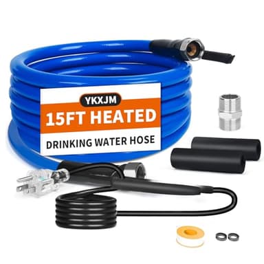YKXJM 15FT-100FT Heated Water Hose for RV,Heated Drinking Water Hose with Thermostat,Lead and BPA Free,1/2" Inner Diameter,Temperatures Down to -40°F Self-Regulating White Appearance (15FT)