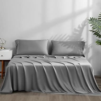 ACCURATEX Cooling Sheets Split King Size Grey - Viscose Made from Bamboo, Luxury Hotel Sheet Set for Adjustable Bed, Super Soft Breathable Bedding Sheets up to 16 inches Deep Pockect