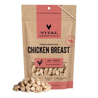 Vital Essentials Freeze Dried Dog Treats | Chicken Breast, Single Ingredient | Premium Quality | Grain Free Training Treats for Dogs, 3.75 oz Bag