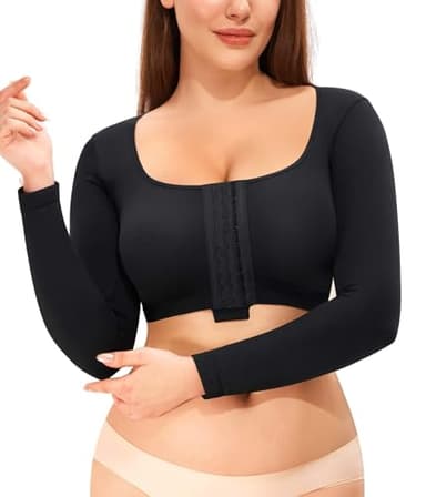 Nebility Arm Compression Sleeve Women Arm Shaper Post Surgery Post Surgery Front Closure Bra(Black,Large)