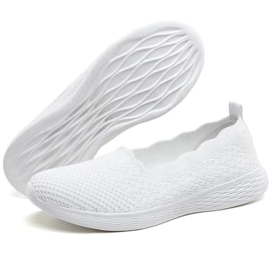 poemlady Women's Slip on Loafer Shoes - Mesh Casual Ballet Flat Nurse Walking Sneakers Knit Round Toe Casual Low Wedge Memory Foam Shoes, 1905 A/White 5.5