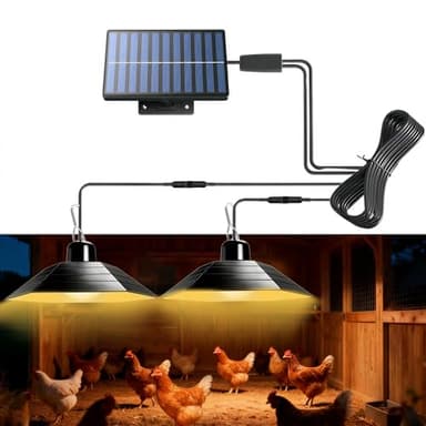 sooogd 4800mAh Solar Chicken Coop Light with Timer, 3/5/8H Remote, Dual Lamps 58 LED, 3-Color Dimmable, 19.6ft Cords, IP54 Waterproof Solar Chicken Coop Light for Winter for Sheds Barns Farm Stables