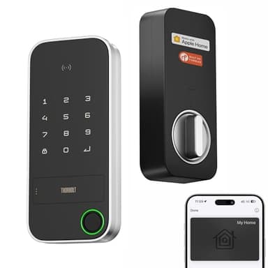 ThorBolt X1 Apple Home Key Tap to Unlock, iOS ONLY Fingerprint Keyless Entry HomeKit Door Lock, Keypad Deadbolt Lock Works with HomeKit Over Thread (Border Router Required), IP65 Weatherproof, Silver