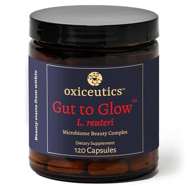 Oxiceutics Gut to Glow l reuteri probiotics by Author Dr. William Davis. Supports Gut-Skin-Axis with Marine Collagen & Hyaluronic Acid -Dr. formulated probiotics for Women