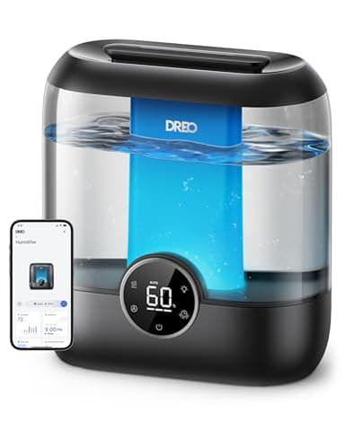 DREO Smart Humidifiers for Bedroom, 6L Top Fill Supersized Cool Mist Humidifier for Large Room, 60 Hour Runtime, Quiet Ultrasonic Humidifier for Plants, Indoor, Home, Night Light, Black