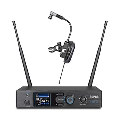 SGPRO Saxophone Wireless Microphone Professional Gooseneck Clip-on Mic with Preset EQ & ECHOs, 262 Ft Transmission and Rechargeable Transmitter, for Soprano, Tenor, Alto, and Baritone Saxophone