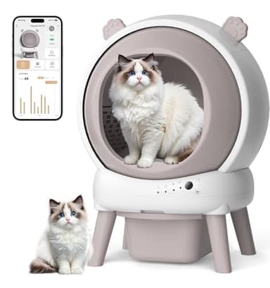 Self Cleaning Litter Box for Multiple Cats, Automatic Litter Box with APP Real-Time Monitor, Dual Safety Protection, Odor-Free Waste Disposal Includes Trash Bags, Pink
