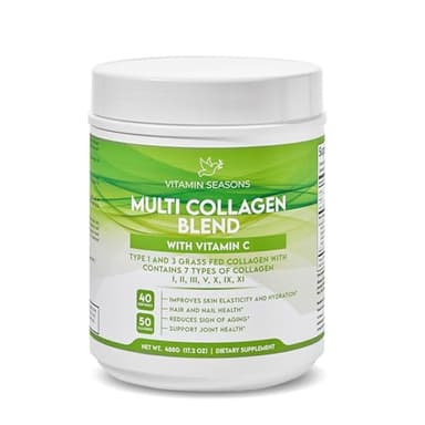 VITAMIN SEASONS Multi Collagen Blend Powder | Women and Men | Hyaluronic Acid + Vitamin C | Hydrolyzed Multi Collagen Peptides | Non-GMO, Gluten-Free, Keto, Paleo | 488g | Made in USA