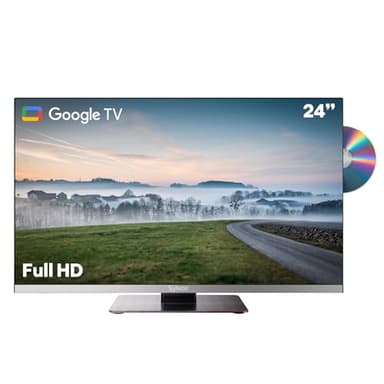 SYLVOX Smart RV TV, 24 inch TVs with DVD Player Built-in, 12 Volt for RV Camper 1080P FHD, Google Smart Free Download APPs, Support WiFi Bluetooth, 2 HDMI & 2 USB, AC/DC Powered, Frameless Design