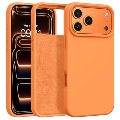 BENTOBEN Magnetic for iPhone 17 Pro Case 6.3" 2025, Compatible with Magsafe Silky Liquid Silicone Slim Soft Full-Body Shockproof Protective Women Girl Men Phone Cover for iPhone 17 Pro, Cosmic Orange