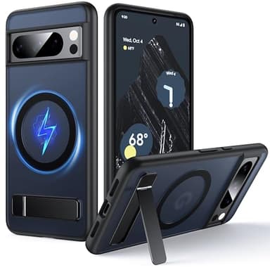 FNDMIL for Google Pixel 8 Pro Case with MagSafe [Adjustable Kickstand][Charge While Standing][Military Shockproof] Translucent Matte Soft Silicone Bumper Pixel 8 Pro Phone Case, Black