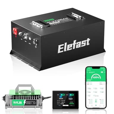48V 105AH Lithium Lifepo4 Battery for Golf Cart Kit with 18A Charger and Touch Monitor,Peak Current 1000A,Built-in 200A BMS,Up to 6000+ Deep Cycle,Perfect for Golf Carts,Lawnmower,Club Car