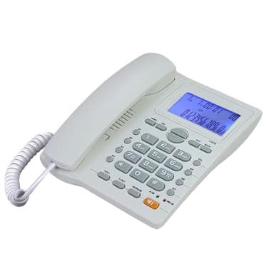 Corded Caller ID Telephone, TelPal Landline Home Phones with Blue Backlight & Speaker, Hands Free Analog Hotel Office Telephone Set, Desktop Speed Memory Dial Telephones for Seniors (White)