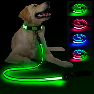 KOSKILL LED Dog Leash Ultra Bright, Waterproof, 7 Lighting Mode, Glow in The Dark & Reflective, Type-C Rechargeable, Battery Indicator, Carabiner Clip for Night Walking Safety, Small to Large Pets
