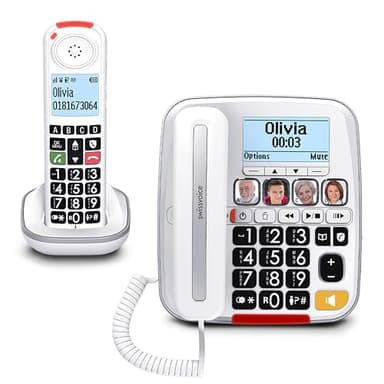 SWISSVOICE 3355 DECT 6.0 Corded Big Button Phone for Elderly with Answering Machine and Additional Cordless Handset - Loud Phones for Hard of Hearing - Hearing Aid Compatible Phones