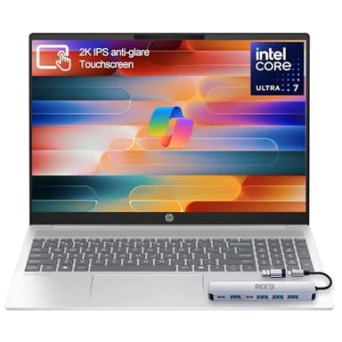 HP OmniBook 5 16” Touchscreen AI Laptop – Intel Core Ultra 7 Processor, 16GB RAM, 1TB SSD, Windows 11, Copilot AI, Wi-Fi 6E, Backlit Keyboard, Silver