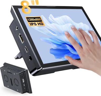 JUNEBOX 8 Inch Touchscreen for Raspberry Pi,5-Point 1280 * 800 IPS Touchscreen Portable Monitor with HDMI Interface Dual-Speaker for Raspberry Pi 5/4B/3B+/3B/B+ Jetson Nano Win11/10/8/7 (Black)