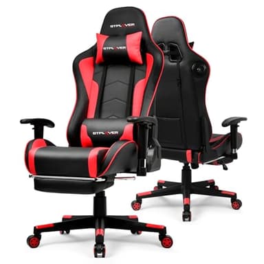 GTPLAYER Gaming Chair with Bluetooth Speakers, Adjustable Backrest and Height, 3D Armrests, Footrest, Ergonomic Computer Chair for Gamers (Brick Red)