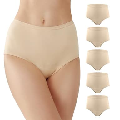 Battewa Washable Absorbency Incontinence Regular Underwear for Women, Reusable Leak Proof Protection Panties for Bladder Leakage(5Beige, Medium, 5 Pack)