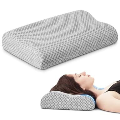 PEUJEW Neck Pillow for Sleeping, Travel Pillow, Camping Pillow, Ergonomic Memory Foam Compressible Medium Firm, Ideal for Home, Bedroom, Office and Camping (Light Grey, S)
