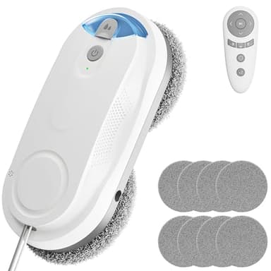 KKI Window Cleaning Robot, Auto Window Cleaner Robot, Dual Spray, Max 3200Pa, AI Path Planning & Edge Detection, Remote Control for High-Rise Windows, Glass Door,5Pairs Cloths, X3 (White)