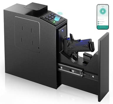 ORARAER Biometric Slider Gun Safe, 4 Unlock Methods, Wall Safe for Home Defense, Mountable Pistol Safe & Lock Box for Nightstand, Desk, Bedside, Truck