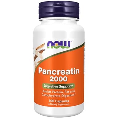 NOW Supplements, Pancreatin 10X 200 mg with naturally occurring Protease (Protein Digesting), Amylase (Carbohydrate Digesting), and Lipase (Fat Digesting) Enzymes, 100 Capsules
