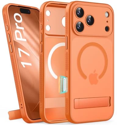 BXYJY for iPhone 17 Pro Case Magnetic with Stand, Camera Control Button, Full Lens Protection, Compatible with MagSafe, Military Grade, Translucent Thin Women Men Hard Case for iPhone 17 Pro, Orange