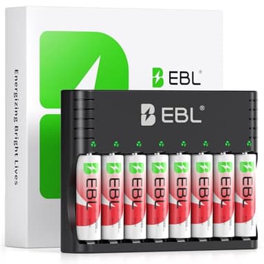 EBL Rechargeable AA Batteries Lithium with Charger, 8 Pack 3000mwh 1.5V Constant Voltage Rechargeable Lithium AA Batteries, 1600 Cycles Long Lasting Double A Battery for Blink Outdoor Camera
