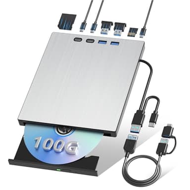 External Blu ray Drive for Laptop Blu Ray Burner External Blueray/dvd Drive for PC USB 3.0 Type-C Support 100G BD Disc Drives Portable Bluray DVD Player CD Reader Compatible with Windows Linux Mac OS