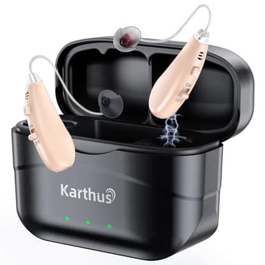 Karthus Hearing Aids, Rechargeable Hearing Aids for Seniors with Hearing Loss, Noise Cancelling & Clear Sound, Comfort & Invisible, 100H Long Battery, 7 Level Volume, One-Button Operation, Jet Black