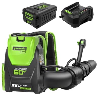Greenworks 60V 550 CFM Brushless Backpack Blower, 5.0Ah Battery and 6A Charger