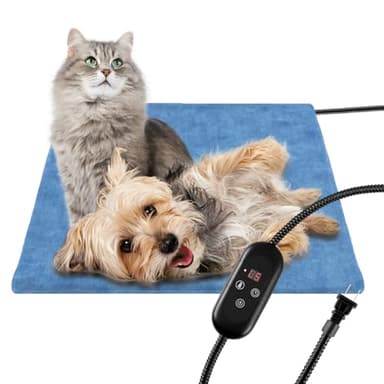 KEKELAN Pet Heating Pad for Cats Dogs Indoor Outdoor Waterproof Electric Heated Pads Mat with Stainless Chew Resistant Cord 5 Timer and 6 Level Temperature Warming Pad Bed Warmer-17.7x17.7