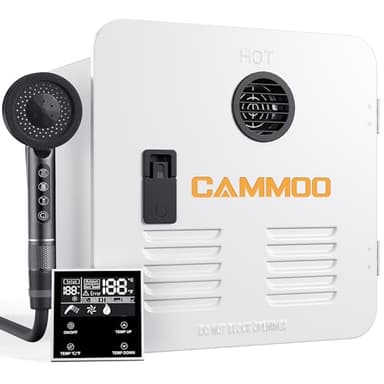 CAMMOO 65000BTU RV Tankless Water Heater with 15x15 Inch White Door, Dual Water Outlet & Wired Controller, Instant Hot in 3s, 3.9GPM, CSA Certified, Compatible with All RV, for RV Families & Campers