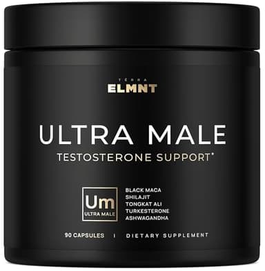 ULTRA MALE® Premium Testosterone Booster for Men w. 100:1 Shilajit, 40:1 Black Maca, Ashwagandha 25%, Tongkat Ali 10% - Clinical Strength Male Enhancing Testosterone Supplement for Men Health Libido+