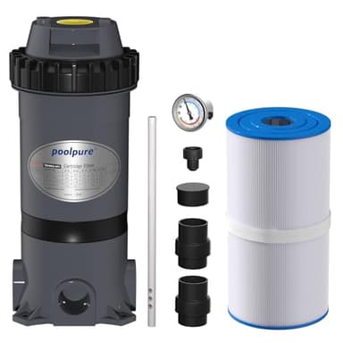POOLPURE PFT-AF50 Cartridge Pool Filter Tank&Element for Above Ground & Inground Swimming Pools, 50 Sq.ft Pool Filter System, Pool Filter housing, 3000 gallons of Water per Hour, Easy to Install
