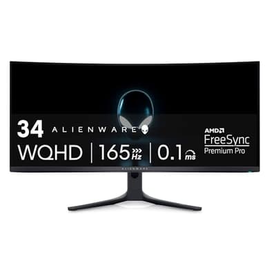 Alienware AW3423DWF Curved QD-OLED Gaming Monitor - 34-inch Quantum Dot OLED 0.1Ms 165Hz 21:9 Curved Display, 99.3% DCI-P3 Color Gamut, VESA DisplayHDR True Black 400, AMD FreeSync Premium Pro - Black