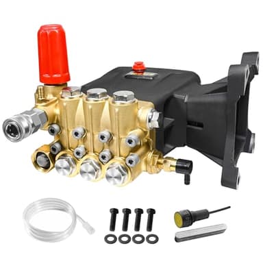 TOOLCY Pressure Washer Pump 3600-4200 PSI Max, Replacement Pump 4 GPM, Triplex Plunger, Horizontal 1" Shaft Gas Power Washer Pump with Pressure Adjustment Unloader & Chemical Injection, Direct Drive