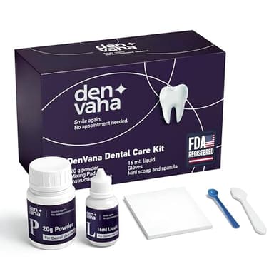 DenVana Dental Cement Kit – Zinc Oxide Eugenol Temporary Filling & Crown Repair | Tooth Repair Kit for Broken or Loose Caps, Bridges & Dentures | Strong Adhesive Glue | Instant Smile Fix | US Brand