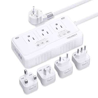 TREVOLTY 2000W Voltage Converter US to Europe for Hair Dryer, 220V to 110V Converter for European Travel with 3 AC 2 USBC 2 USBA Ports, European Travel Plug Adapter with Type C/G/I/L (White)