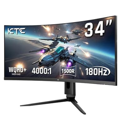 KTC 34 Inch Ultrawide Monitor, 180Hz WQHD 3440X1440 Curved Gaming Monitor, 1500R PC Monitor, HDR, FreeSync & G-Sync, HDMI, DisplayPort, VESA, Tilt Swivel Height Pivot Adjustment, H34S18S